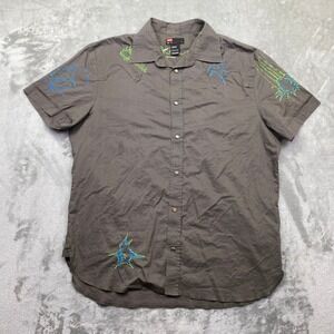 DIESEL Mens‎ Short Sleeve Button Up Shirt XL Embroidered Space Traveler Stars